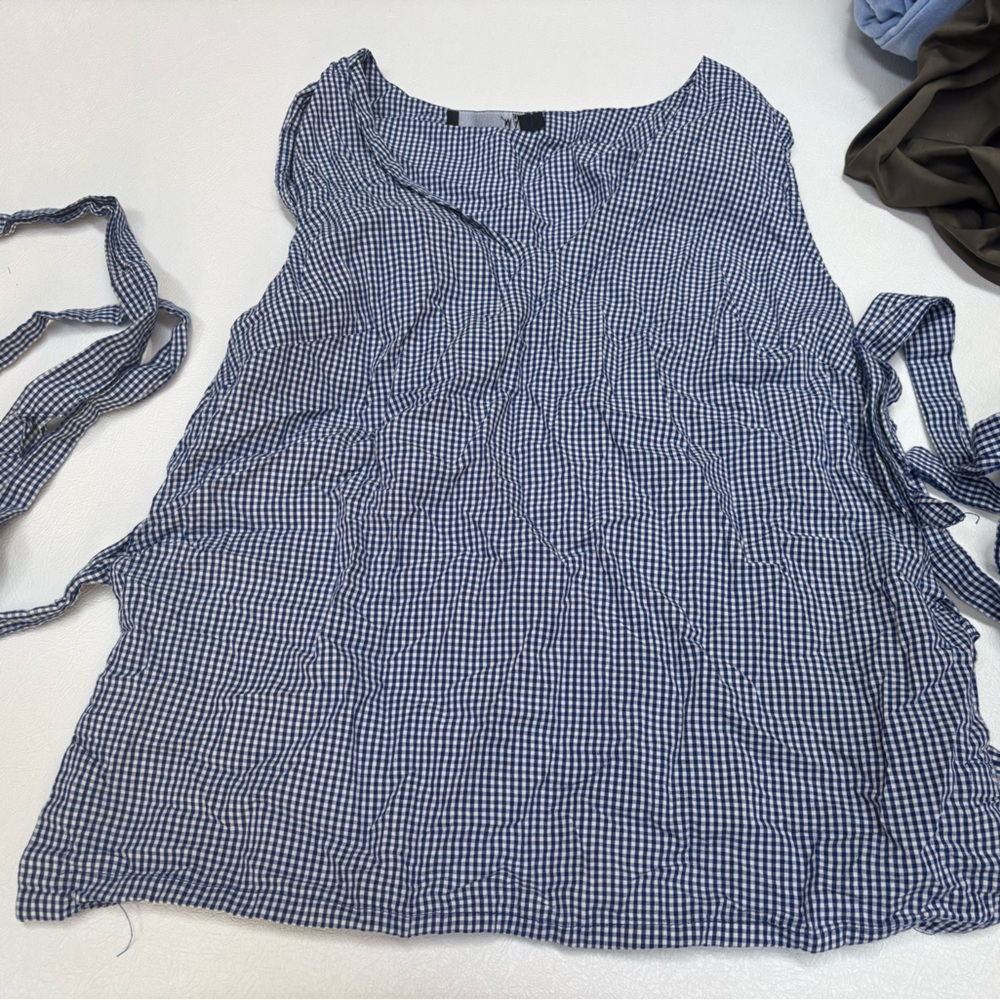 Blue vintage Gingham Sleeveless Tie-Side Tank